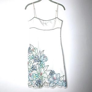 BCBG Linen Dress with Embroidered Flowers